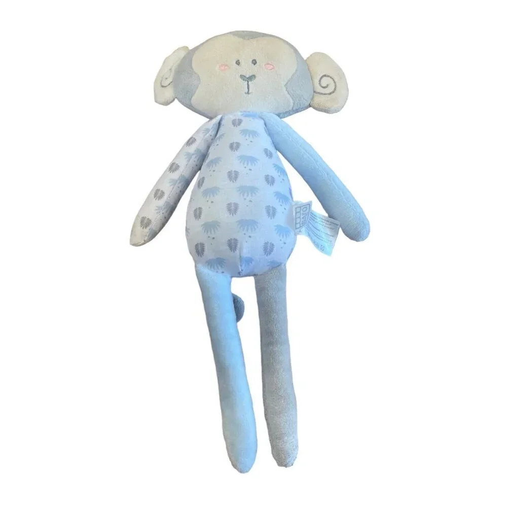 Saro Kalencom Plush Long Legs Monkey Baby Infant Rattle Toy Blue Lovey 12
